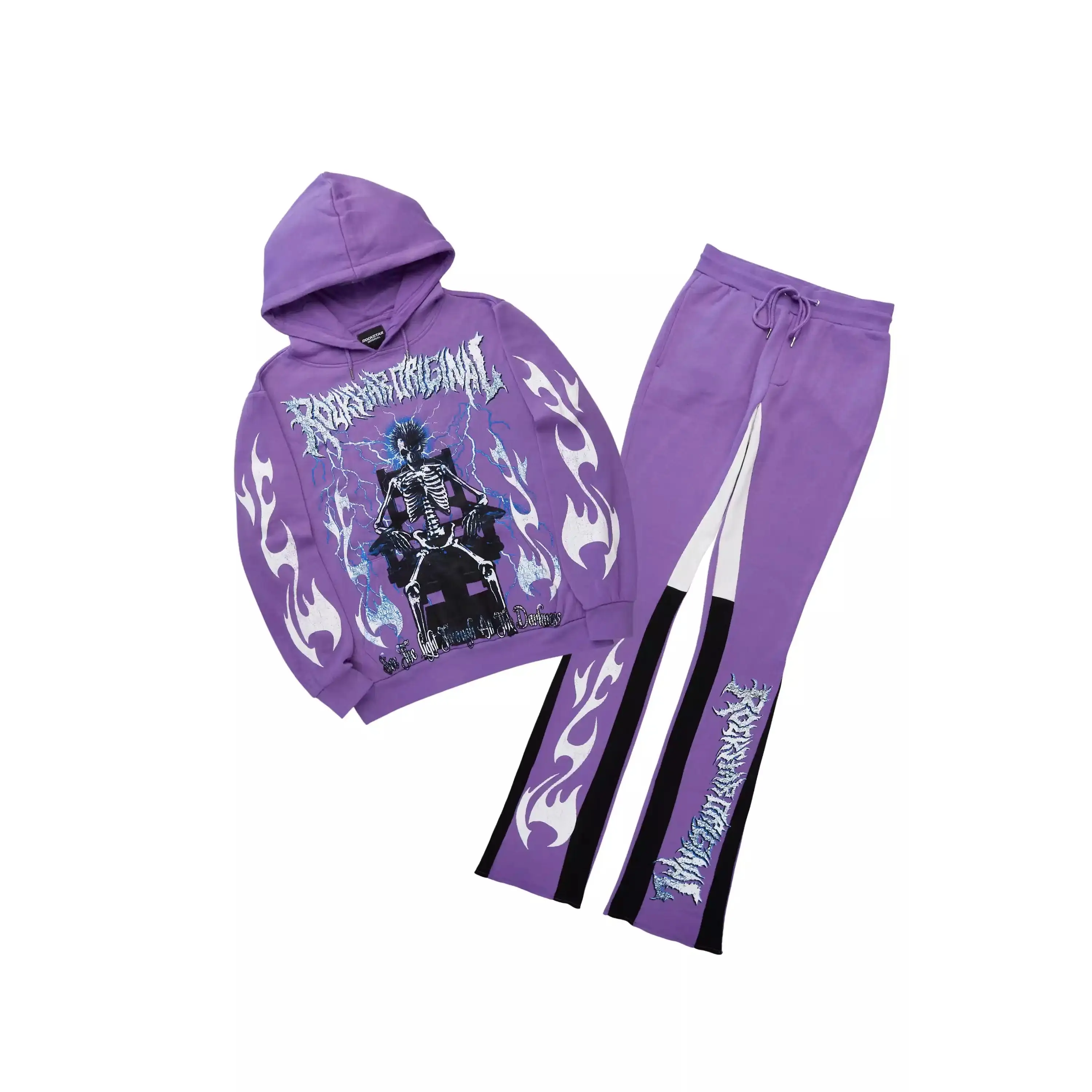 Deathrow Purple/White Hoodie/Stacked Track Pant Set