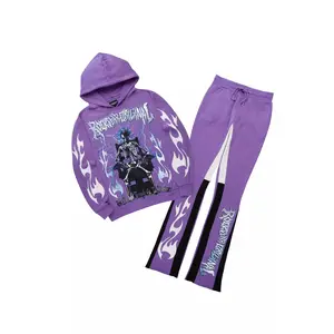 Deathrow Purple/White Hoodie/Stacked Track Pant Set