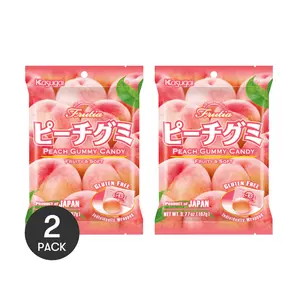 KASUGAI Japanese Fruit QQ Gummies - White Peach Flavor, 2 Packs (107g Each) - Chewy & Delicious Candy Treats