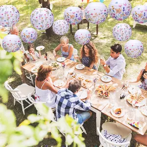 12-Piece Wildflower Paper Lantern Set, Flower Party Decoration Round Lampshade Made of Flowers and Paper, Wildflower Lighting Set, Suitable for Spring Showers, Bridal Showers, Weddings, Birthday Tea Supplies