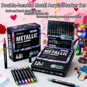12/24/48 Color Dual Tip Liquid Acrylic Markers, Artistic Drawing Pens Set, Non-Bleed, Layerable, Perfect for Valentine's Cards & Holiday Art