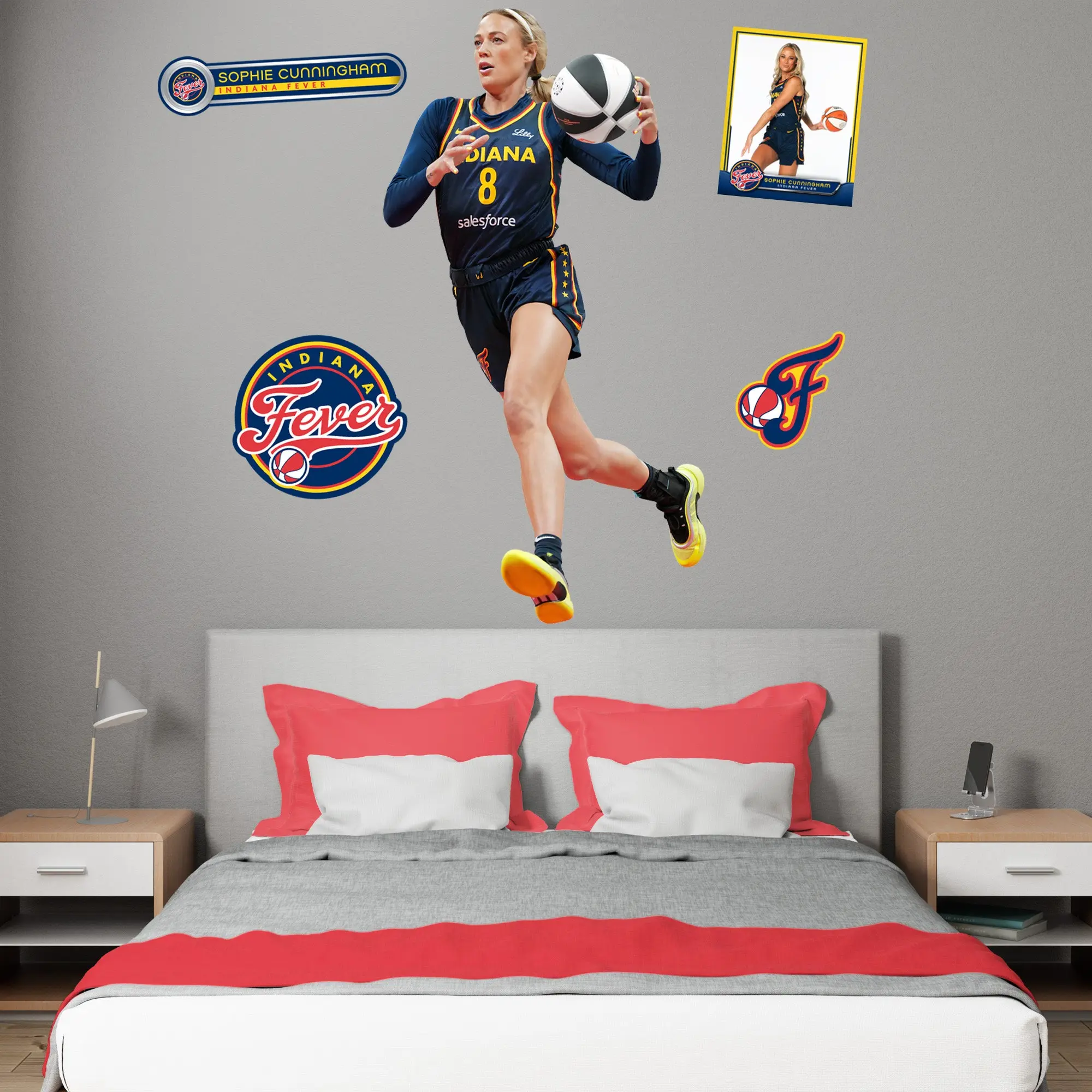 Official WNBA Indiana Fever Sophie Cunningham RealBig Collection Reusable Vinyl Adhesive Stickers - Home Decor, Accent Wall Vinyl Decals, Room Art Sticker Deco for Fan Home Wall Decor