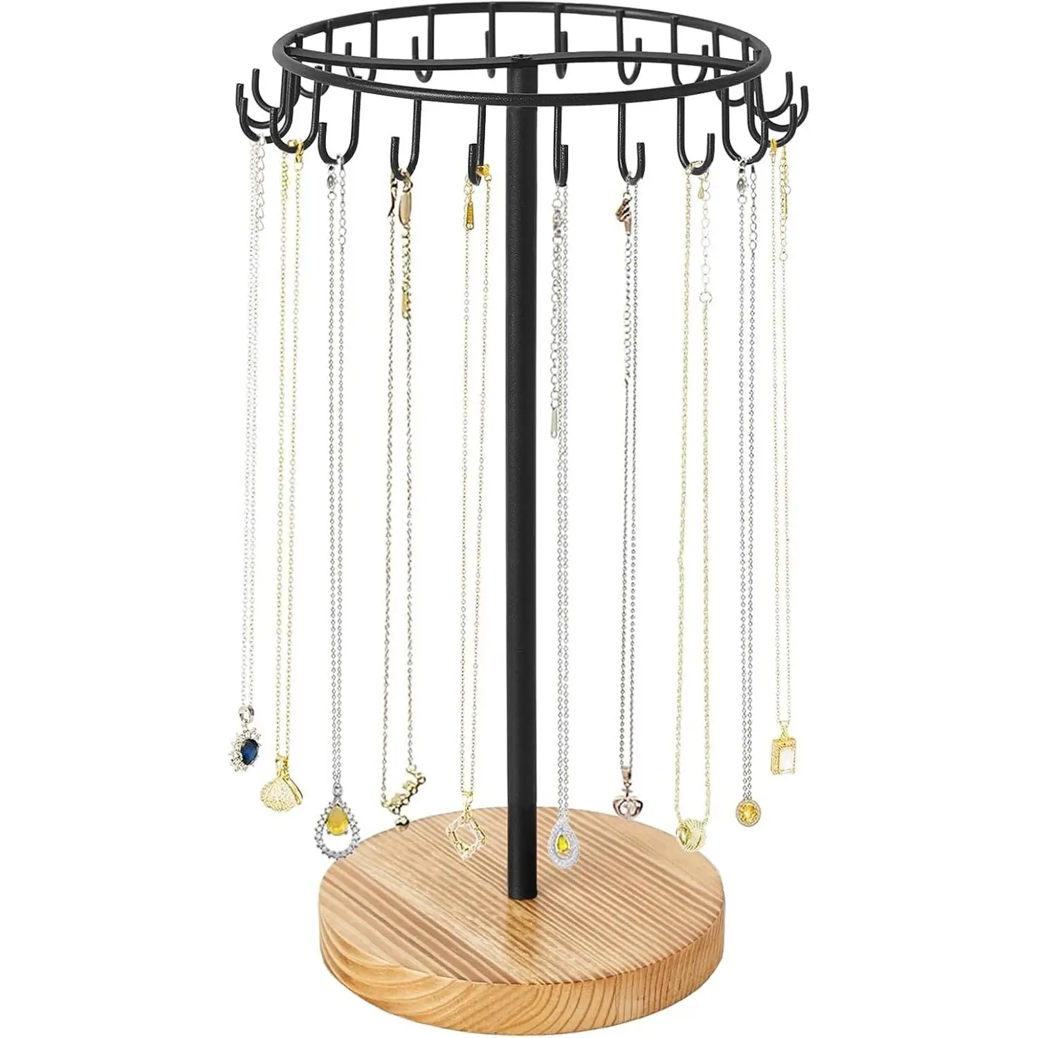 Necklace Holder Metal Jewelry Display Stand Necklace Organizer with 22 Hooks for Storage and Hanging Bracelet Keychain Home Room Decor for Women,Wood