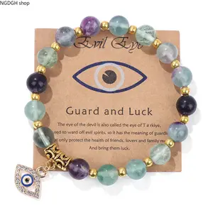 Evil Eye Protection Bracelets Jewelry - Natural Stones for Luck, Balance, Adjustable Elastic Stackable Bangle Bracelets, Spiritual Daily Wear for Empaths