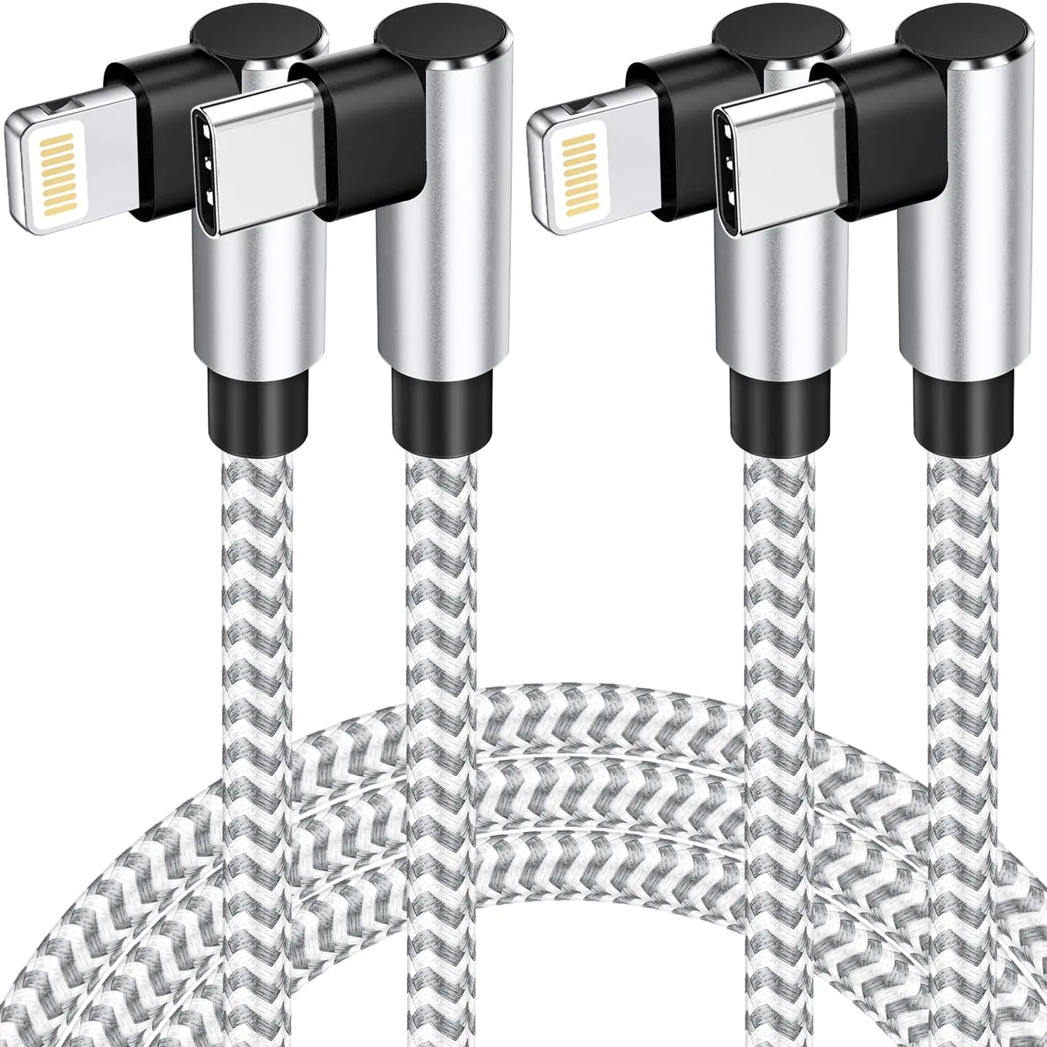 USB C to Lightning Cable, 2Pack Apple MFi Certified iPhone Fast Charging Cords Type C Lightning Cable 90 Degree iPhone Cable Nylon for iPhone 14 13 12 11 Pro Max X XS XR 8 7 6s Plus SE (3FT, Sliver)