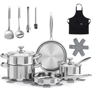 Pots and Pans Set Non Toxic, 16PCs Stainless Steel Cookware Set with Steamer, Kitchen Induction Cookware with Utensil Sets