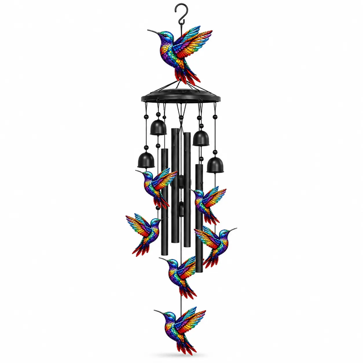 Outdoor hummingbird wind chimes, colorful rainbow metal wind chimes with bells, condolence memorial gifts for women, moms and grandma, wind chimes to commemorate the loss of a loved one, home decorations and pendants