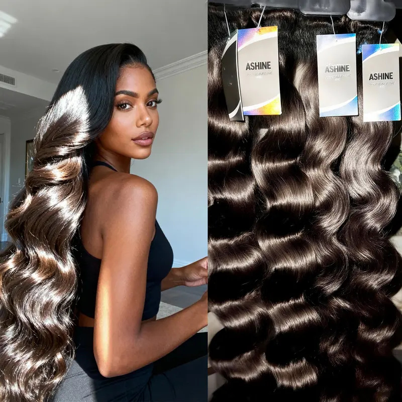 Super shiny, super bouncy — Ashine 20 22 24 Inch 10A Brazilian Body Wave Peekaboo Highlight Bundles 100% Virgin Human Hair Extensions, Natural Color