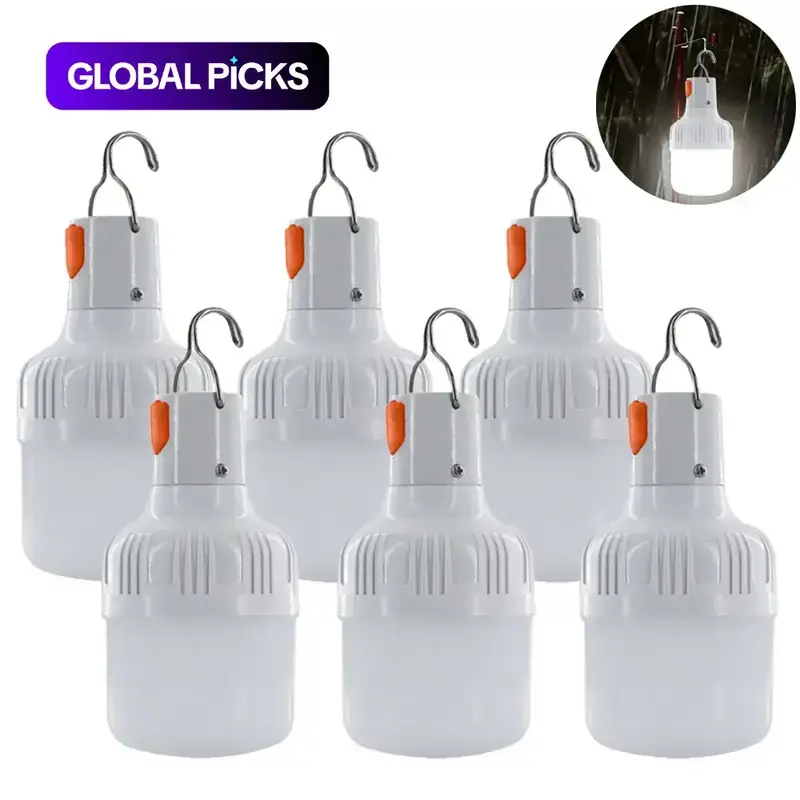 6-Pack Outdoor USB Rechargeable Handheld Flashlight, Ipx4 Waterproof LED Bulb, Portable Lantern Night Light, High Brightness with Hook, Camping Fishing, High Lumens Flashlight, Rechargeable Powerful Flashlights, Usb Handheld Flashlights #GLOBAL PICKS