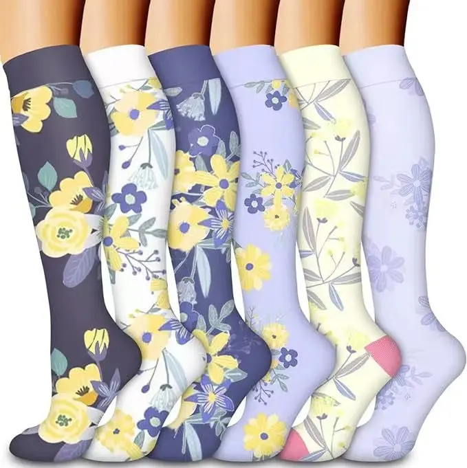 6-Pack Women's Floral Calf Socks, Lightweight Breathable Sport Socks with Elastic Fit, Moisture-Wicking Casual Daily Socks, Soft Stretch Crew Socks for Travel, Work, Running & Everyday Wear