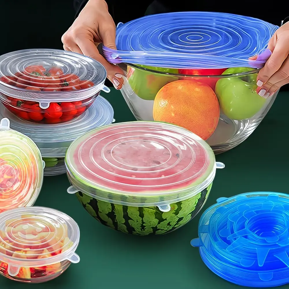 Multi-Size Reusable Silicone Kitchen Food Storage Set - 6/12/18-Piece Smooth Stretchable Round Covers for Bowls, Containers, Fruits, Steaming, Bottles; Replaces Disposable Options, Includes Small Lids