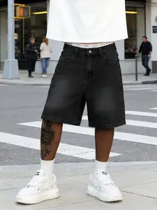 Men's Spring Summer New Fashion Casual Washed Denim Shorts, Loose Fit Simple Jeans Half Pants, Stylish Mid-Thigh Jean Shorts