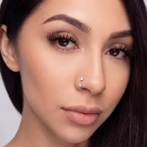 2PCS Silver&Gold Bar Titanium 18G/20G Horseshoe Nose Rings Internally Threaded Gems with Free Ball Holder & Guide Needle 0.8mm/1.0mm Gauge 8mm Diameter