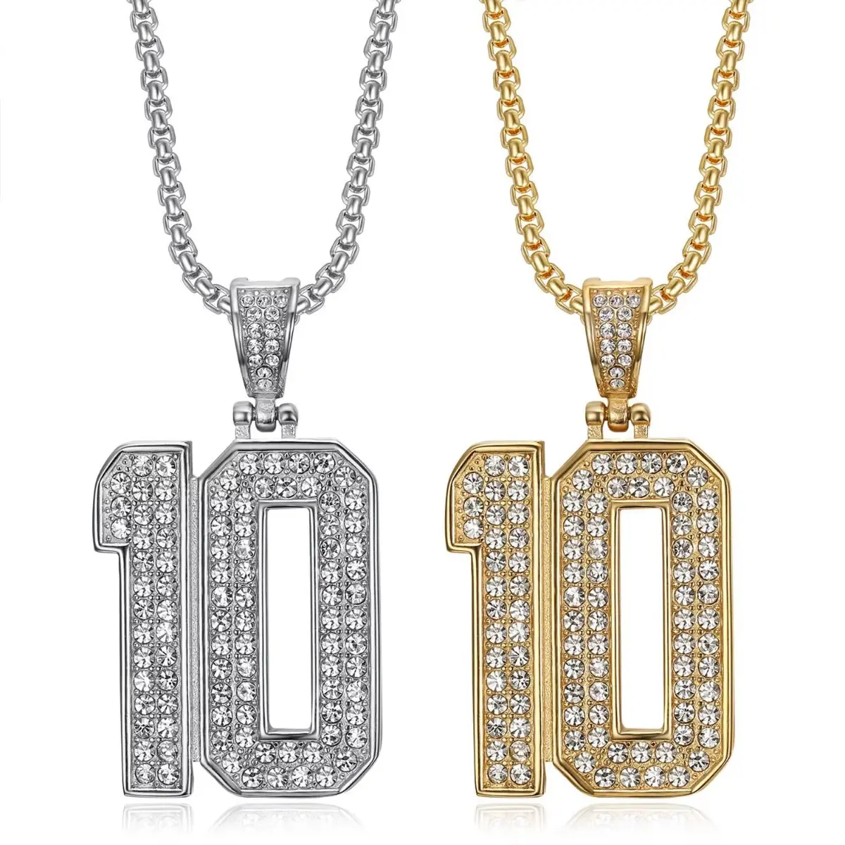 Hip Hop Number 10 Pendant Necklace, Stainless Steel Gold or Silver Chain for Men and Women, Rapper Inspired Streetwear Jewelry, Chain Jewelry Necklaces, Gold Pendant Chain Necklaces