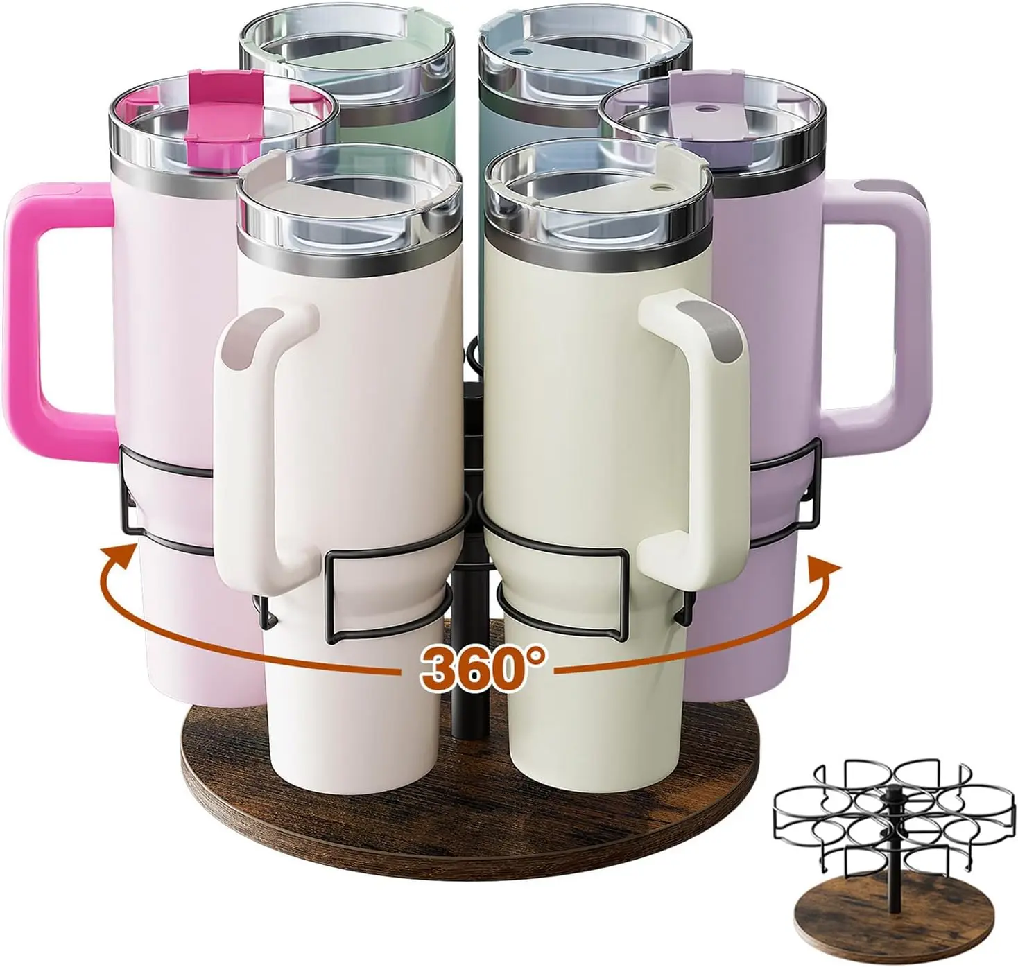 Water Bottle Organizer for Stanley 40 oz, Rotating Stanley Cup Organizer Holder, Tumbler Organizer Holder, Stanley Cup Accessories, Easy to Install, Vintage Brown（Patented Product）