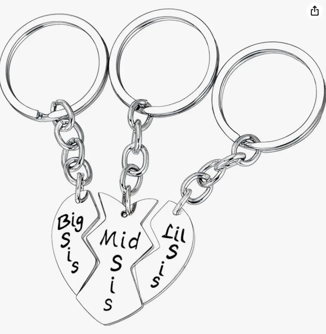 3PCS Sister Keychains Big Sis Middle Sis Little Sis Gifts Matching Heart Keychain for Sisters Christmas Birthday Gifts for Sisters