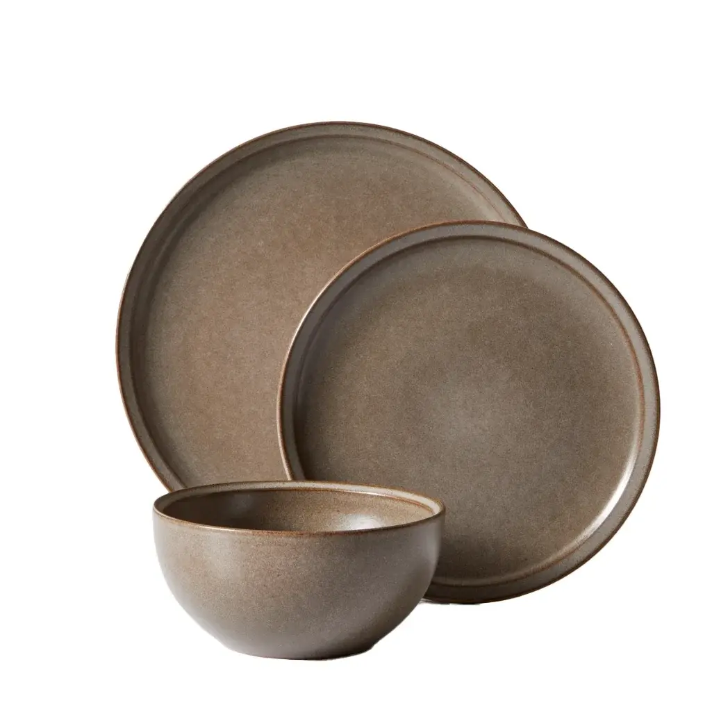 Better Homes and Gardens Banks Brown 12-Piece Stoneware Dinnerware Set Gibson Overseas Inc.