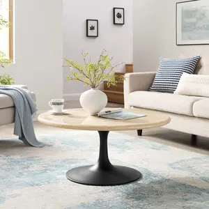 Modway Lippa 36” Round Artificial Travertine  Coffee Table in Black Travertine