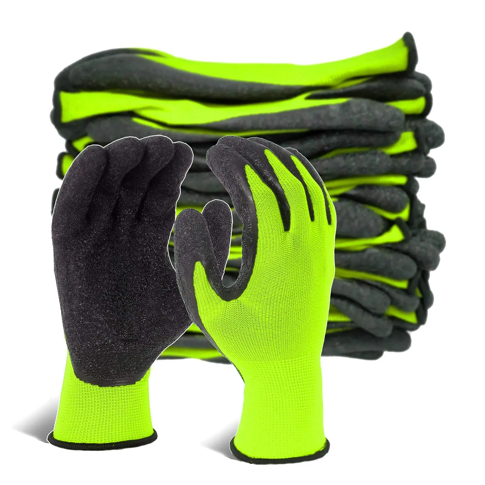 Evridwear Crinkle Latex Coated Safety Gloves - Anti-Scratch, Ambidextrous Multi-Use Gloves for Men, 12-Pair for Construction, Warehouse, Gardening, Anti-Scratch Gardening Gloves, Ambidextrous Gloves