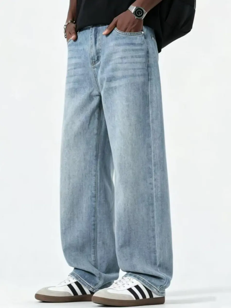 Men’s Relaxed-Fit Drape Retro Casual Lyocell Blend Denim Trousers - 9/10 Length, Multi-Pockets, Breathable Summer Cool-Touch Fabric for Hip-Hop Streetwear