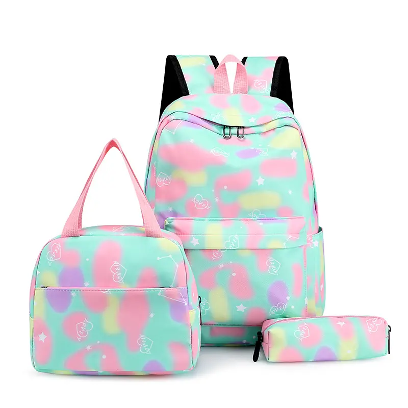 2026 New Model School Bag Three-Piece Set Small Backpack for Middle School Students, Lightweight Rainbow Gradient Color Backpack, Japanese Style Fresh and Simple Bag