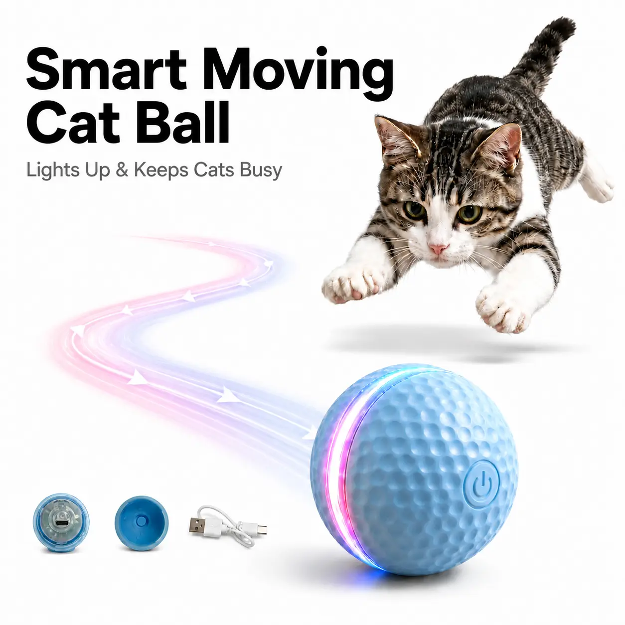 Self-Rolling Smart Automatic Cat Ball Toy - USB Rechargeable Interactive Pet Toy with Lights, 2 Modes, Ideal Indoor Cat Gift