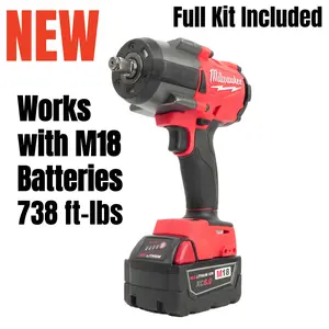 Milwaukee M18 FMTIWF12 18V High Torque Impact Wrench - 1/2" Drive, 1000 Nm (738 FT-LBS), 2-in-1 Drill & Bolt Removal, With Battery & Charger, Auto Truck Construction Power Tool vehicle repair