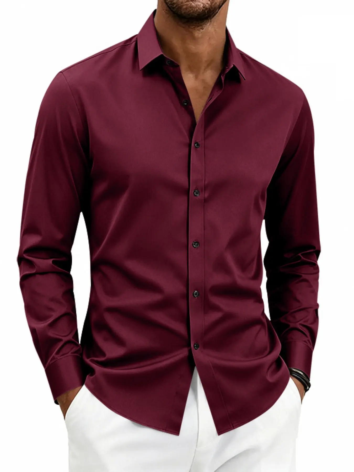 Men's Vintage American Style Long Sleeve Shirt, Casual Button Shirts, Slim Fit Collared Casual Business Loose Fit Large Size Classic Simple Design Menswear