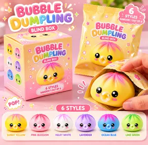 2026 Upgraded Mystery Dumpling Squeeze Toy (1PC), Bubble Blowing Colorful Dumpling Stress Ball Blind Box, Soft Stress Relief Fidget Toy with Steamer Box
