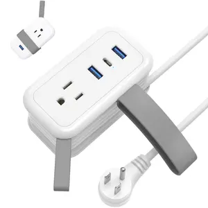 Us Travel Power Strip with 3 USB Ports, Compact Design Foldable Extension Cord, Essential for Travel and Office Use, Ca Prop 65 Compliant