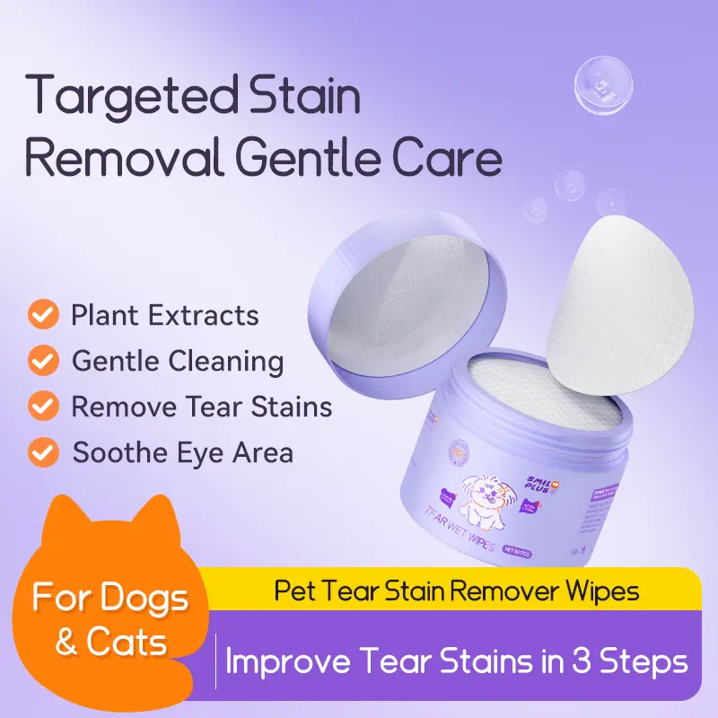 Smileplus Pet  Wipes Hypoallergenic Tear Stain Remover for Dogs & Cats, Hand-Injserted Design Double Layer Thickened Gentle Cleaner for Discharge, Crust, Booger & Debris– Soothing Wash for , Wrinkle, Face, 80 Pads #SummerVibes #petlovers drop sooth dry