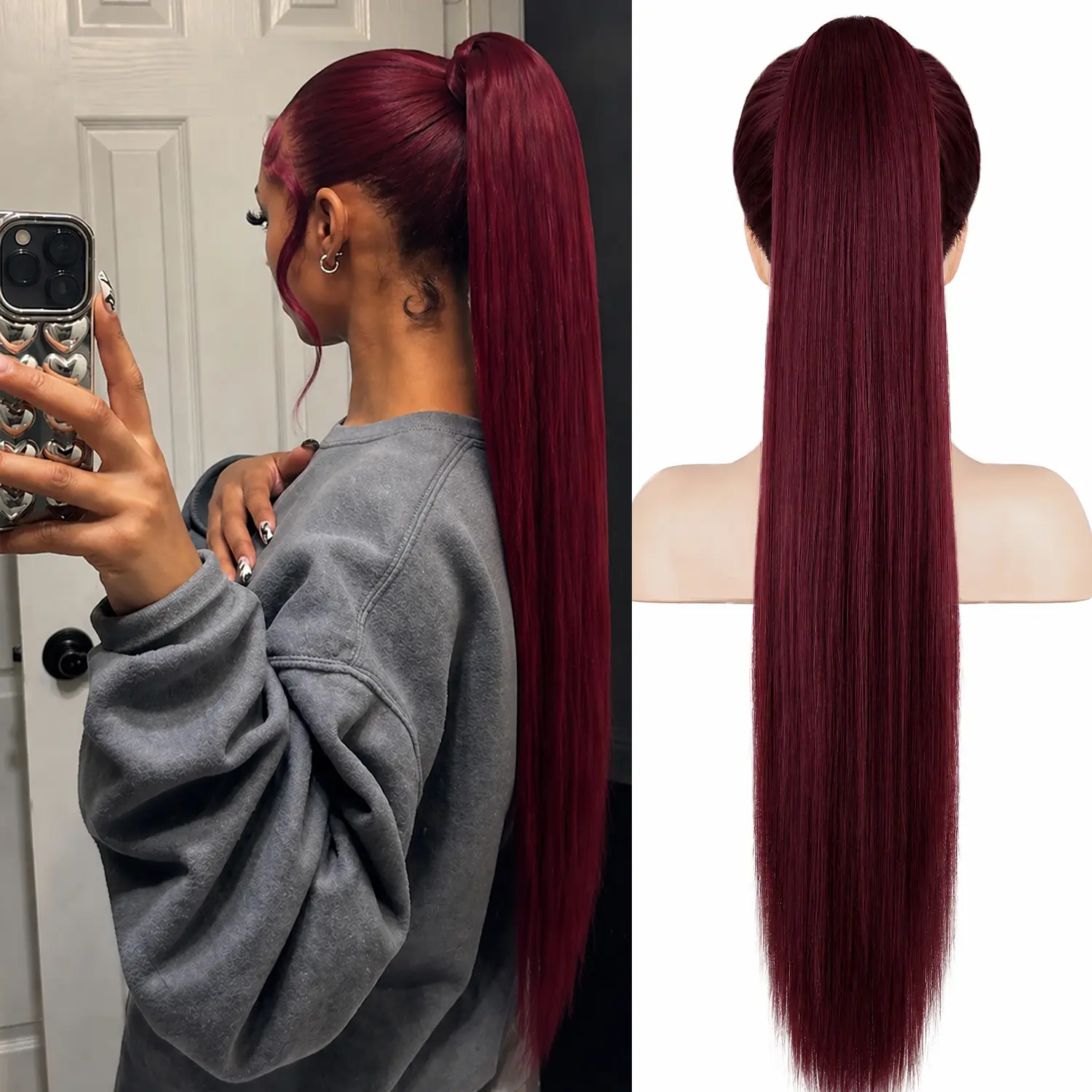 Women's 30-Inch Straight Synthetic Claw Clip Ponytail Extensions - Quick Hair Addition, Synthetic Fiber Pieces, Fashion Accessories for Women Daily Use (Color:118), Quick Hair Extension
