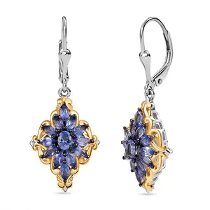 Premium Tanzanite 2.70 ctw Victorian Era Earrings in 18K Vermeil Yellow Gold and Rhodium Over Sterling Silver Christmas Gifts