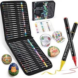 36 PCS Acrylic Paint Markers Set with Canvas Bag, Dual Tips with Brush Tip & Fine Tip, No-Bleed, Waterproof, Non-Toxic & Odorless Paint Pens for Rock, Egg, Wood, Canvas, Glass, Ceramic, DIY