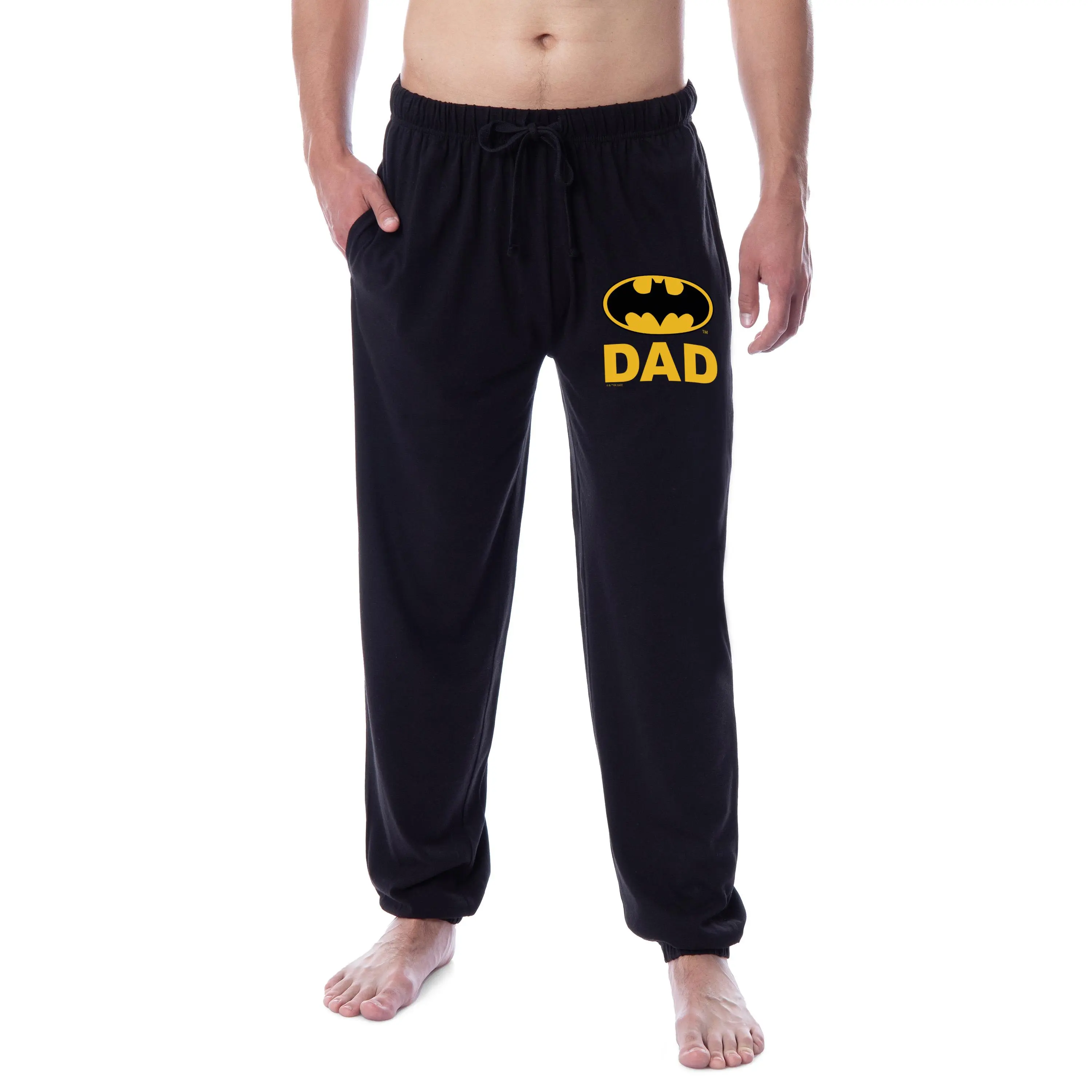 Men's DC Comics Batman Character Bat Dad Polyester Fabric Apparel - Father's Day Menswear Nightwear Sleep Jogger Pajama Pants, Print