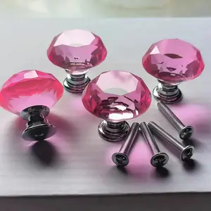 Diamond Cabinet Knobs Set of 4, Round Dressing Table Drawer Pulls, Furniture Decorative Hardware for Kitchen Cabinets, Wardrobe, Bathroom, Door Knob