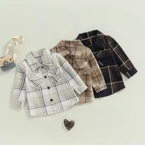 Toddler Boy Velvet Plaid Shirt Button Down Long Sleeve Jacket Lapel Shacket Coat Kids Autumn Winter Outwear Clothes Tops