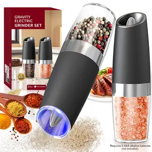 Electric salt and pepper grinder set, adjustable coarseness with LED light, 2-pack, one-handed kitchen grinder, large capacity automatic salt and pepper grinder, suitable for kitchen,Utensils Kitchenware Ceramic Seasoning,Christmas Gifts New Year Gifts Re