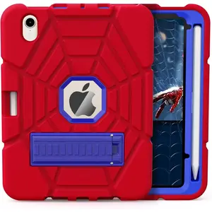 F-PCS10  Case for iPad mini 7th 2024 (A17 Pro) / Mini 6th Generation 2021 8.3", Heavy Duty Shockproof Cover with Pencil Holder Stand, for Mini 7/6 Gen 8.3 inch Case for Kids Boys (Red+Blue)