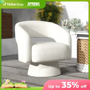 EBELLO 21.3" Beige Velvet Swivel Bucket Chair - 360° Rotating with Round Armrests for Living Room, Bedroom & Office