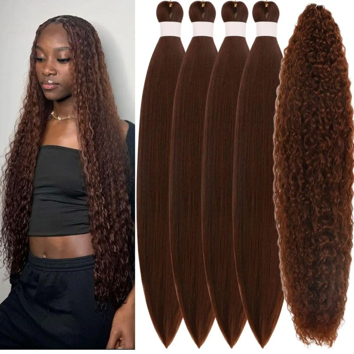 Brown Boho Braiding Hair Pre stretched for Boho Braids Micro Wave Crochet Boho Braids