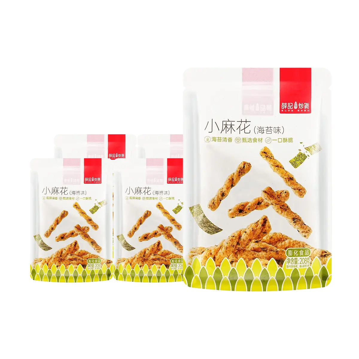 5 Pack XUEJICHAOHUO Mini Fried Twists Seaweed 7.34 oz - Chinese Snack Crispy Treat