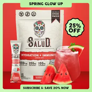 Salud 2-in-1 [Hydration & Immunity - Watermelon Margarita] Electrolytes Powder, Agua Fresca Drink Mix, Elderberry, Dairy & Soy Free, Non-GMO, Gluten Free, Vegan, Low Calorie, 1g Sugar (15 Servings), Spring Glow Up