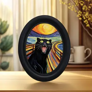 Funny Cat Wall Decor, Framed Cartoon Cat Art, Modern Abstract Design, Wooden Mini Hanging Picture, Unique Home Kitchen Office Decoration, Fun Gift, Holiday Gift, Wall Decor Pictures