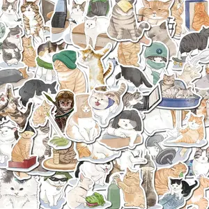 Cartoon Cat Pattern Sticker, 53pcs/set Cute Cat Decorative Funny Stickers, Waterproof Self Adhesive Decor Paper for Gift Greeting Card & Water Bottle & Laptop, Ornaments