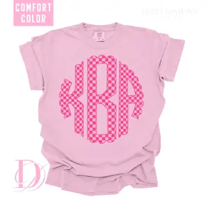 PINK CHECKERED Monogram Comfort Color T-shirt