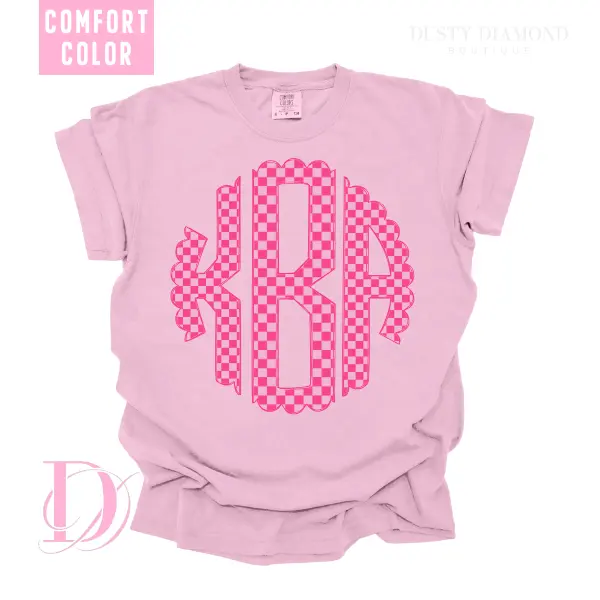 PINK CHECKERED Monogram Comfort Color T-shirt