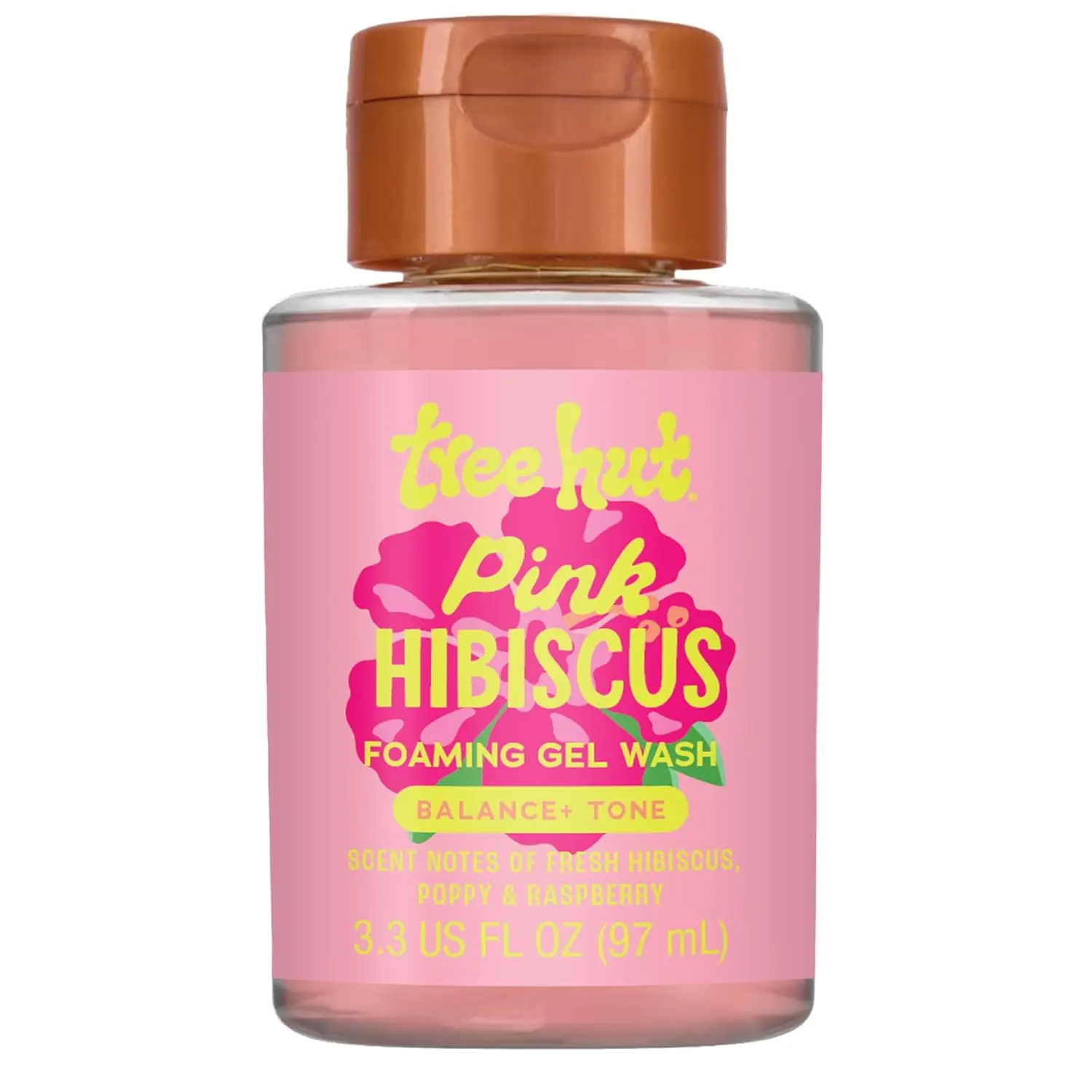 Tree Hut Mini Pink Hibiscus Floral Raspberry Foaming Body Wash, 3.3 Fl Oz Travel Size TSA-Approved Cleanser, Shea Butter Body Care for All Skin Types, Cleansing for Soft Skin, Women's Self Care Gift