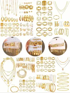 Vintage Jewelry Set, Butterfly Heart Pearl Star Moon Rhinestone Wide Ring Snake Chain Braid Geometric C Earrings Necklace Bracelet Gift