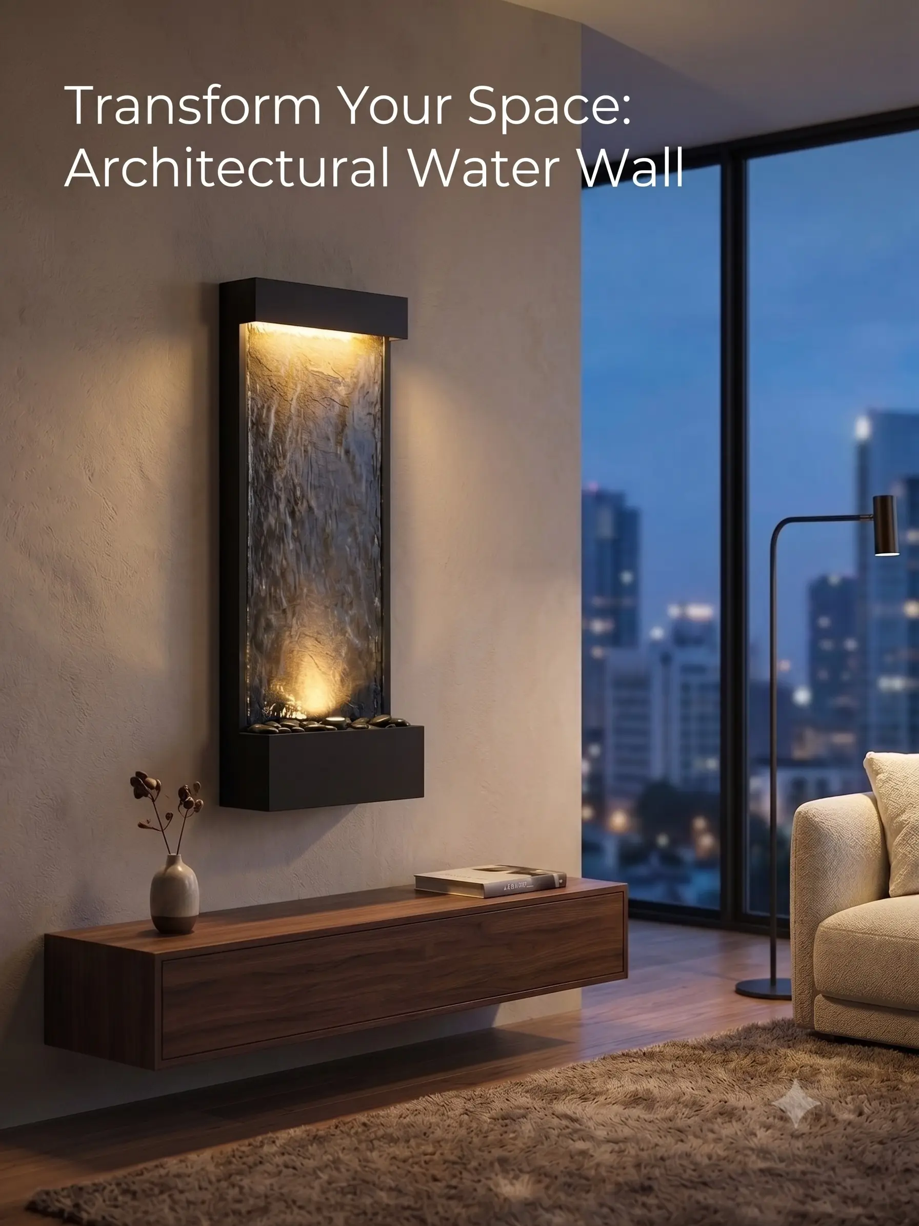 Tankana Wall-Mounted Indoor Waterfall Fountain - 40" Tall, Lightweight Frame, Warm LED Lighting, Modern Water Sound, Luxury Zen Home Hanging Decor Water Feature